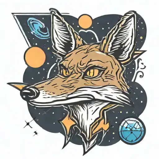 coyote and ufo  tattoo design idea