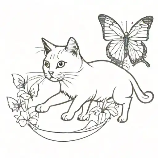 ghost cat in sheet catching butterfly made tattoo design idea