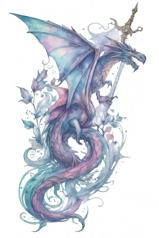 dragon, sword, and fairy tattoo design idea