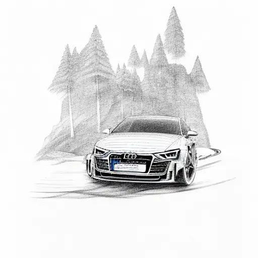 Audi car driving through a mountain range tattoo design idea
