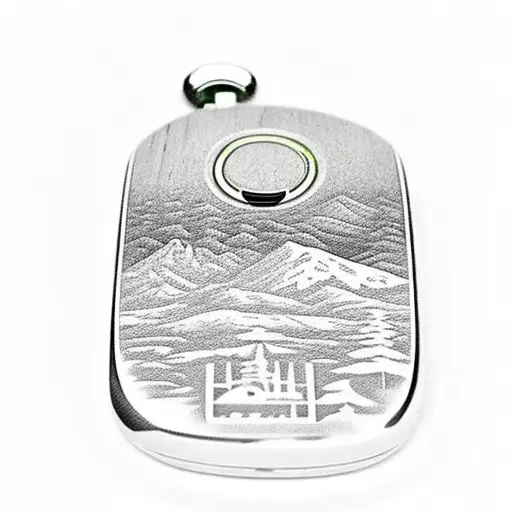 Audi car key carved out of wood with a mountain landscape engraved on it tattoo design idea