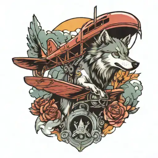 wolf and aeroplane  tattoo design idea