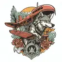 wolf and aeroplane  tattoo design idea
