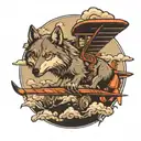 wolf and aeroplane  tattoo design idea