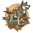 wolf and aeroplane  tattoo design idea