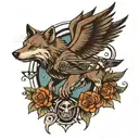 wolf and aeroplane  tattoo design idea