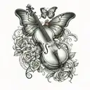 cello, infinity sign intertwined, butterfly tattoo design idea