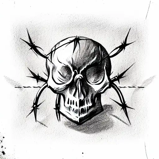 rose with thorns flame barbed wire brass knuckles skull tattoo design idea