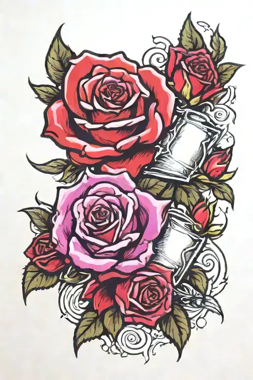 pink Floyd ub40 red purple roses tattoo design idea