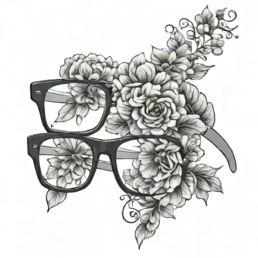 eyeglasses with flowers ontop  tattoo design idea
