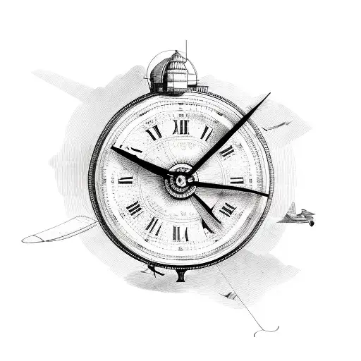 old clock with globe and biplane tattoo design idea