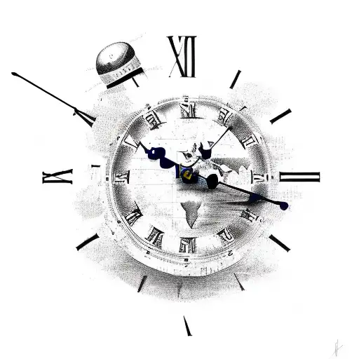 old clock with world atlas and bi-plane tattoo design idea