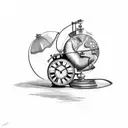 old clock with globe and biplane tattoo design idea