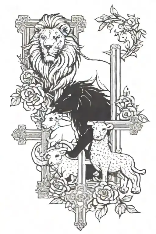 lion and lamb 3 crosses tattoo design idea