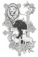 lion and lamb 3 crosses tattoo design idea