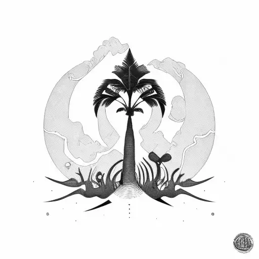 palmera con la frase, caminos cruzados almas unidas tattoo design idea
