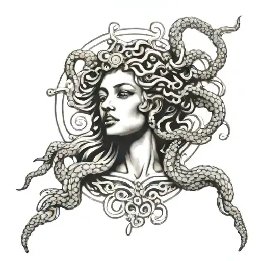 medusa tattoo - feminin - black white  tattoo design idea