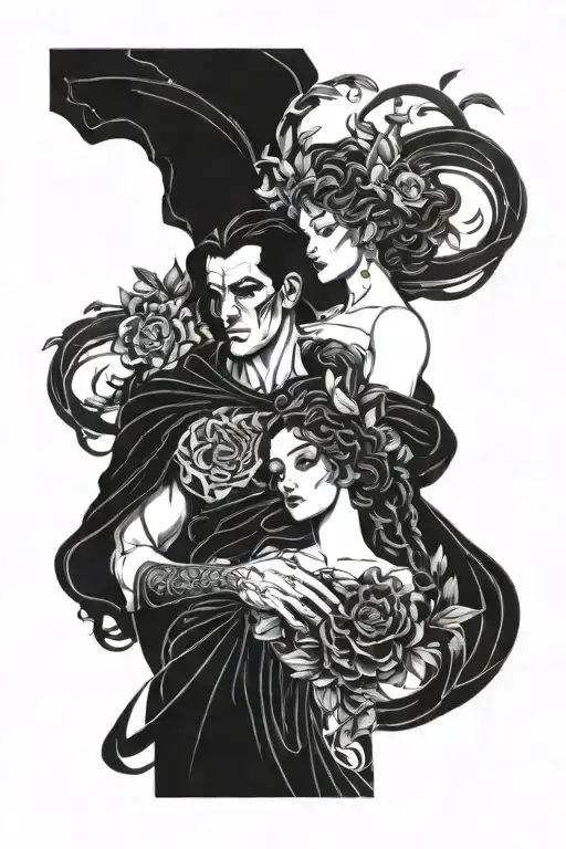 hades and persephone posing together tattoo design idea