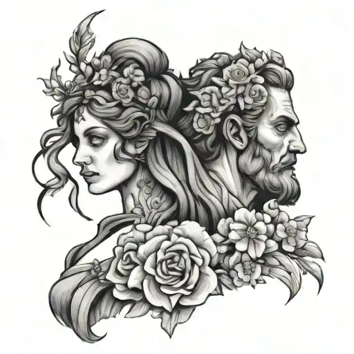 hades and persephone new age tattoo design idea