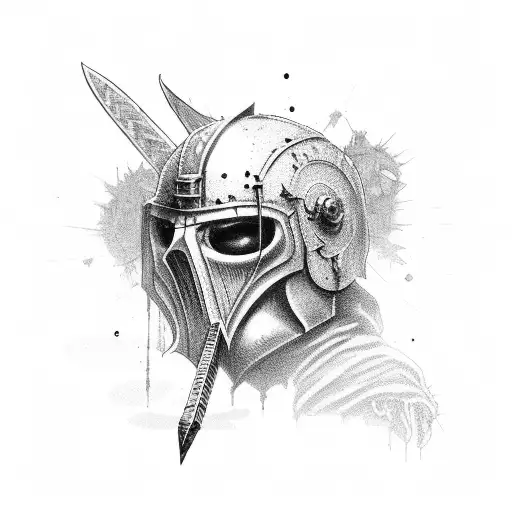 tattered crusader looking over a wasteland tattoo design idea