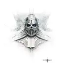 tattered crusader looking over a wasteland tattoo design idea