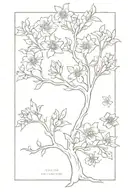 a tree of life with larkspur flowers, aster flowers, morning glory flowers, and water lillies incorporated into it tattoo design idea