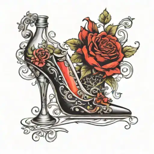 high heel shoe vodka bottle labeled 67 tattoo design idea