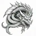 A big menacing dragon that sleeps and looks cute tattoo design idea