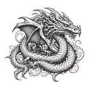 A big menacing dragon that sleeps and looks cute tattoo design idea