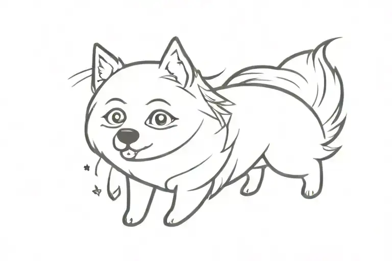 cartoon spitz dog tattoo design idea