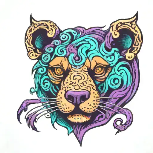 Medusa bear head purple and teal with semi colon and BPD  tattoo design idea