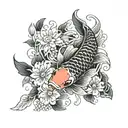 a koi fish surrounded by a flower engulfed in human ribs  tattoo design idea