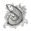 a koi fish surrounded by a flower engulfed in human ribs  tattoo design idea
