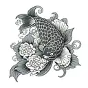 a koi fish surrounded by a flower engulfed in human ribs  tattoo design idea