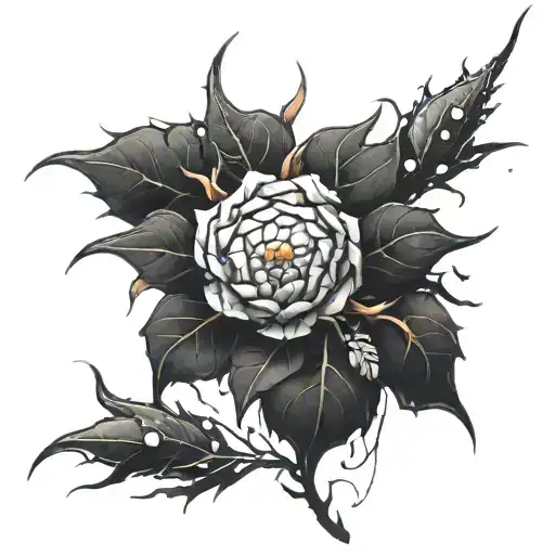 A large clump of thorns and chaos, thunder, rain and lightning, but in the midst of it all, a small flower  tattoo design idea