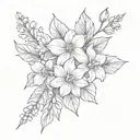 bouquet with violets, daffodils holly flowers tattoo design idea