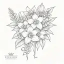 bouquet with violets, daffodils holly flowers tattoo design idea