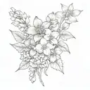 bouquet with violets, daffodils holly flowers tattoo design idea