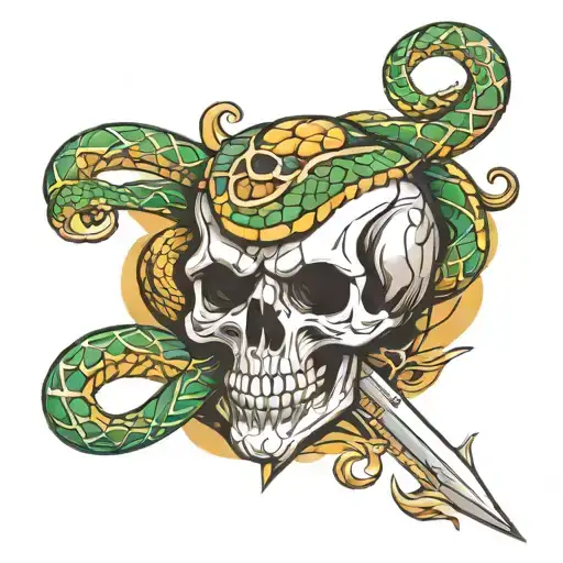 snakes sword patterns graphics color skull  tattoo design idea