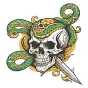 snakes sword patterns graphics color skull  tattoo design idea