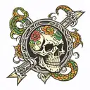 snakes sword patterns graphics color skull  tattoo design idea
