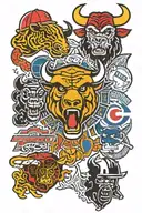 Combine elements from the Chicago Bulls, Chicago Blackhawks, and Chicago Cubs logos into a unique sports mashup tattoo design tattoo design idea