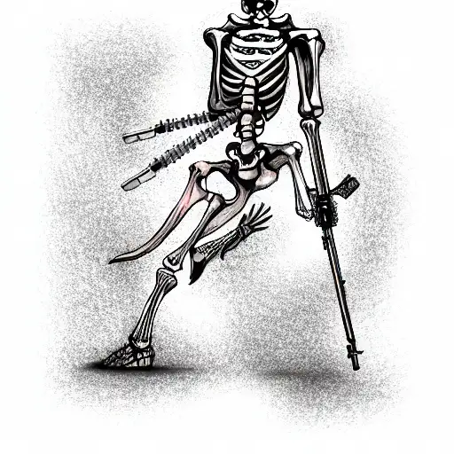 soldier skeleton stands with weapons tattoo design idea