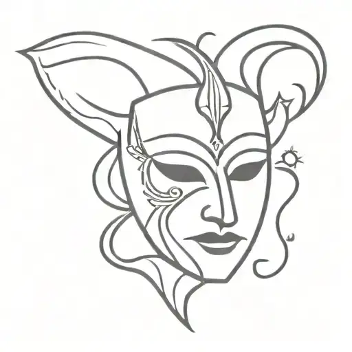 A small tattoo featuring a classic theater mask (representing dramatics) combined with a compass tattoo design idea