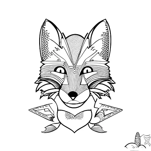 tattoo, svg, lines, fox with an apple in head, minimalist, black, very simple, no shadow, no grey, svg, cute, mystic tattoo design idea