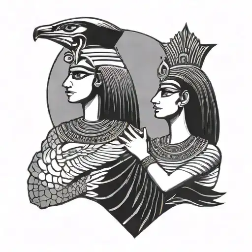 A modern interpretation of the Egyptian goddess Isis holding her child Horus, symbolizing the client's role as a mother tattoo design idea