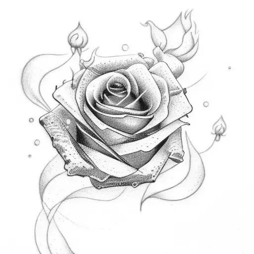 burning rose tattoo design idea
