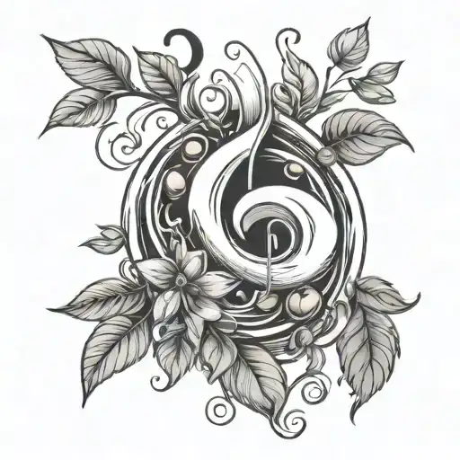 A coffee bean sprouting flowers and musical notes, symbolizing the connection between coffee, music, and nature tattoo design idea
