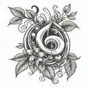A coffee bean sprouting flowers and musical notes, symbolizing the connection between coffee, music, and nature tattoo design idea