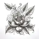 A coffee bean sprouting flowers and musical notes, symbolizing the connection between coffee, music, and nature tattoo design idea